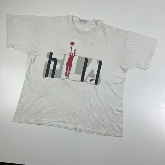 Vintage Fila 90’s shirt Basketball Distressed Single Stitch White sz XL - Picture 2 of 12